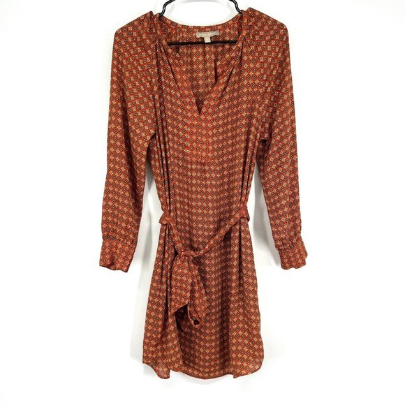Banana Republic Dresses & Skirts - Banana Republic Dress Orange Printed V Neck Long Sleeve Tie Waist